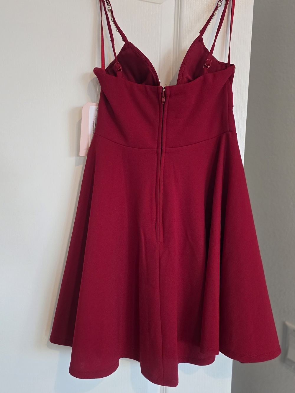 NWT Rhinestone Strap Fit & Flare Mini Dress Raspberry Red XS - Picture 8 of 9